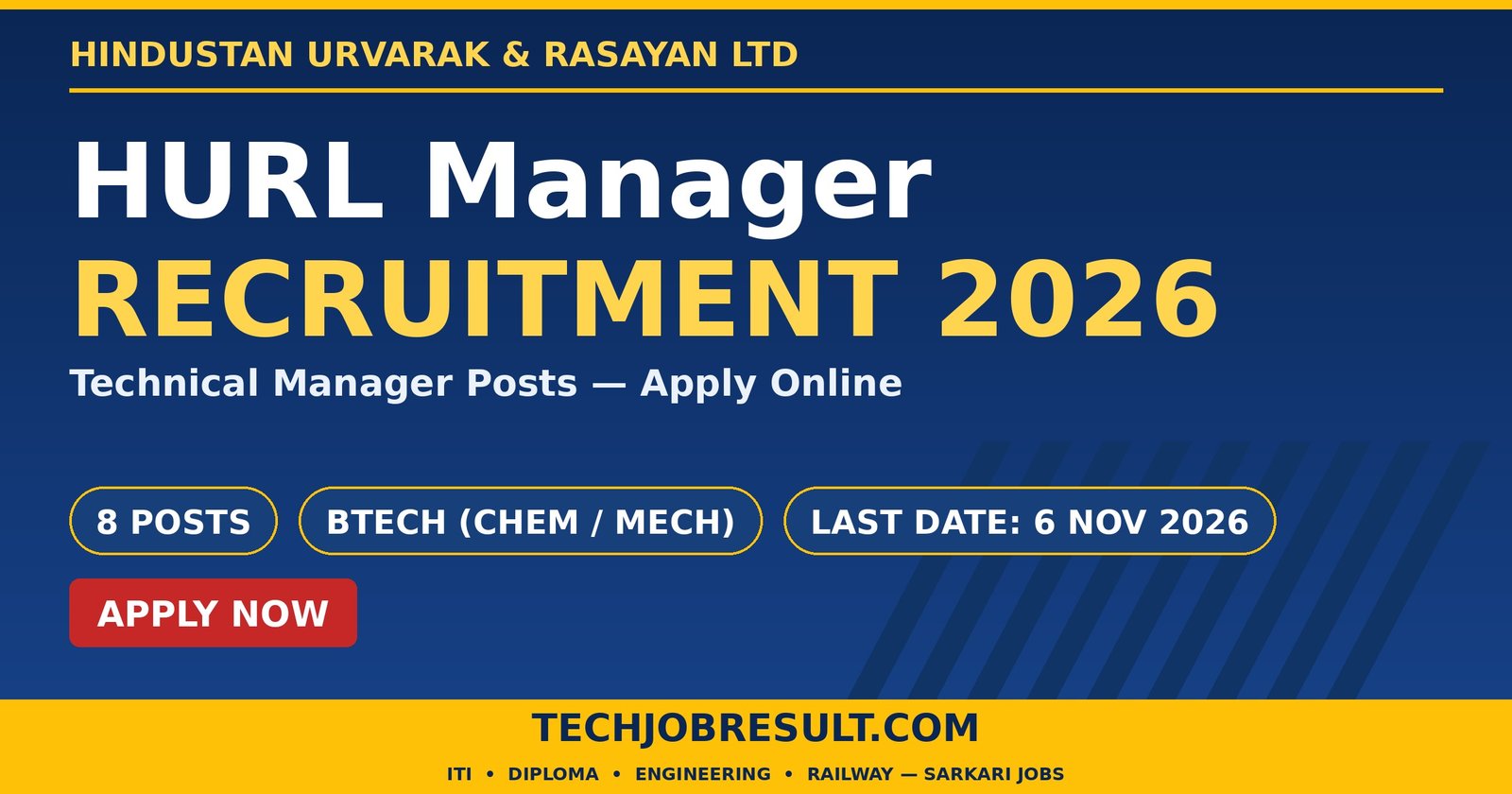 HURL Manager Technical Recruitment 2026